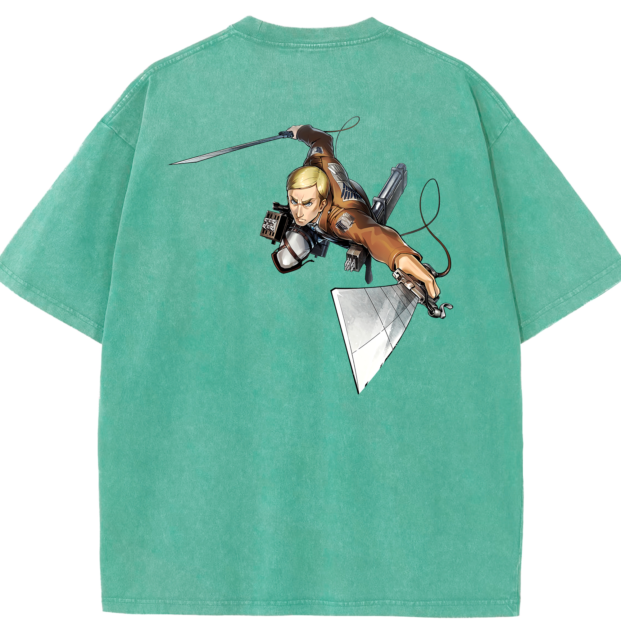 （画像用） 進撃の巨人 エルヴィン・スミス Attack on Titan Erwin Smith 綿100% ヴィンテージ風 半袖Tシャツ（背面プリント）